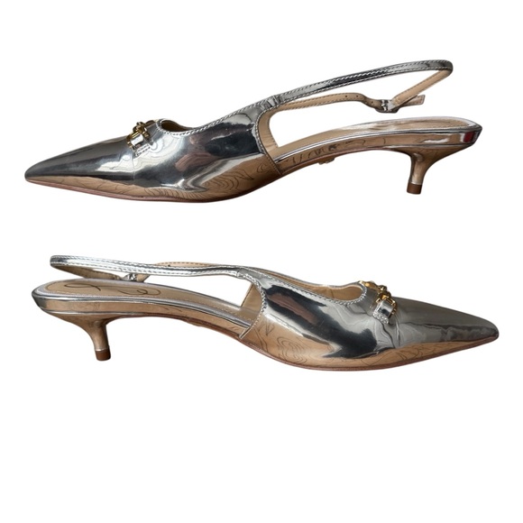 Sam Edelman Fitzgerald Slingback Pump Silver Women’s 6 Kitten Heel Pointed Toe - Picture 9 of 15